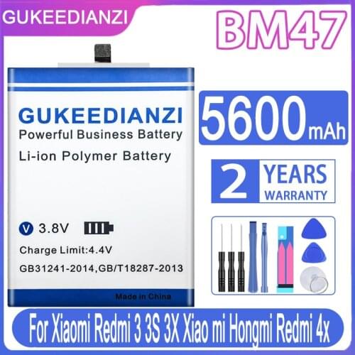 GUKEEDIANZI Battery BM47 5600mAh For Xiaomi Redmi 3 3S 3X Xiao mi Hongmi Redmi 4x Mobile Phone Big Power Battery + Free Tool