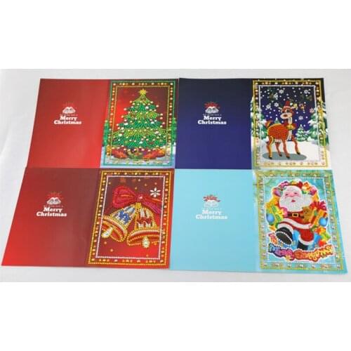 Diamond Painting 4pcs Christmas Greeting Cards Diamond Mosaic Cartoon Mini Santa Claus Merry Christmas Paper Cards Craft Gift