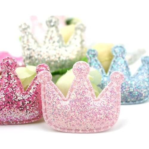 40Pcs 3.2*3.5cm Glitters crown shape Padded Appliques for Babys headwear Shiny Crafts Decor hairpin Accessories wholesale