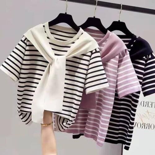 2021 Summer New Kids T-Shirt Cotton Tees Girl Clothes Casual Fashionable striped shawl top Short Sleeve Blouse Children