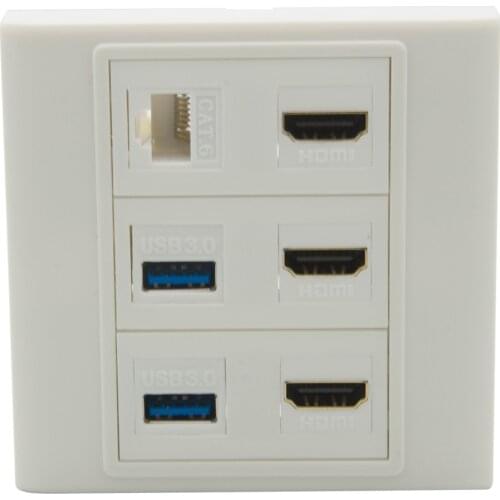 EU 86 Style 3 Ports HDMI V2.0 2 Ports USB 3.0 1 Port CAT6 RJ45 Female To Female Wall Plate