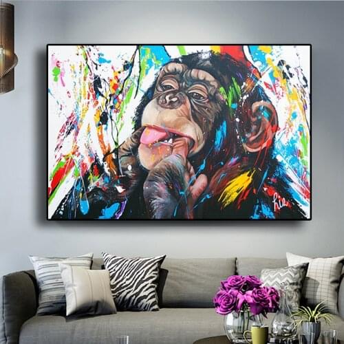 Graffiti Colorful Cute Monkey Oil Painting on Canvas Posters and Prints Scandinavian Cuadros Wall Art Picture for Living Room
