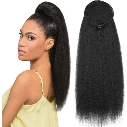 AZIR Long Afro Puff Ponytail Hair Kinky Natural Hair Synthetic Kinky Straight Drawstring Ponytails With Clip Elastic Band