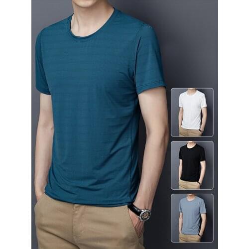 Ice Silk T Shirts for Men L to 8XL Large Size 4 Colors Good Fabric Ice Cool Feeling Dry Fast Short Sleeves Quality Menswear