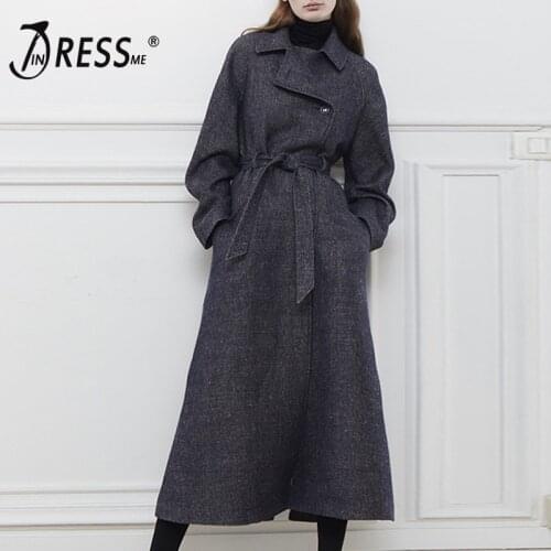 INDRESSME Casual Streetwear Women Lady Long Trench Sexy Turn Down Collar Full Sleeve Fashion Double Breasted Sashes Women Coat