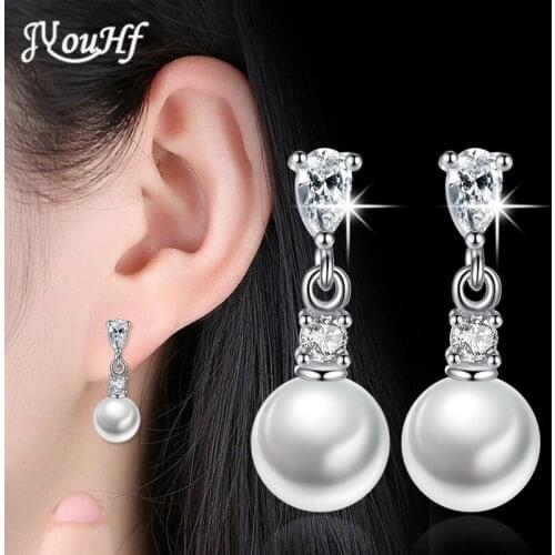 JYouHF Elegant White Gold Plated Earrings Jewelry Fashion Shining CZ Zircon Pearl Ball Stud Earrings for Women Birthday Gifts