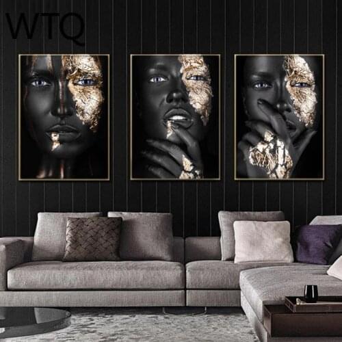Canvas Painting African Black Golden Woman Scandinavian Poster and Printed Wall Art Wall Room Decoration Canvas Art Surprise Box
