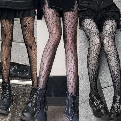 Tights Women New Arrival Thin Pantyhose Sexy Hollow Solid Fishnet Nylon Mesh Long Stocking with Print Black Tights Sexy Lingerie