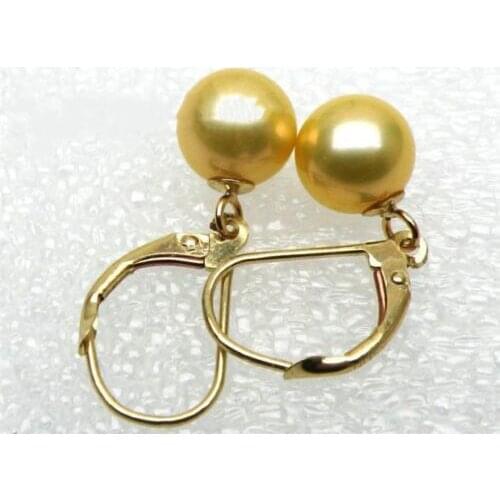 Round AAA+++ 8-9 mm golden yellow akoya pearl dangle earring