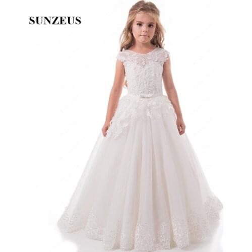 Lace Elegant Pageant Dresses for Girls Glitz Pearls Bow Waist Long Flower Girls Dresses Graduation Dresses Kids S1500