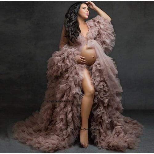 Cute Tulle Maternity Dress for Photo Shoot Pregnancy Long Ruffles Gown for Photography Baby Shower Dresses Maternity Photography