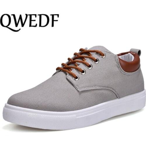 QWEDF Men Canvas Shoes Sneakers Lace Up Spring Summer Flat Comfortable Sneakers Students Skateboard Casual Shoes 39-47 CZ-64