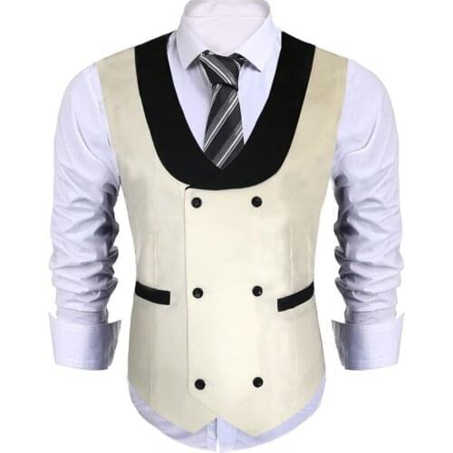 Custom 2021 Ivory Vest for Men Black Shawl Lapel Male Wedding Waistcoat Double Breasted Slim Fit Business Prom Party 1 Piece