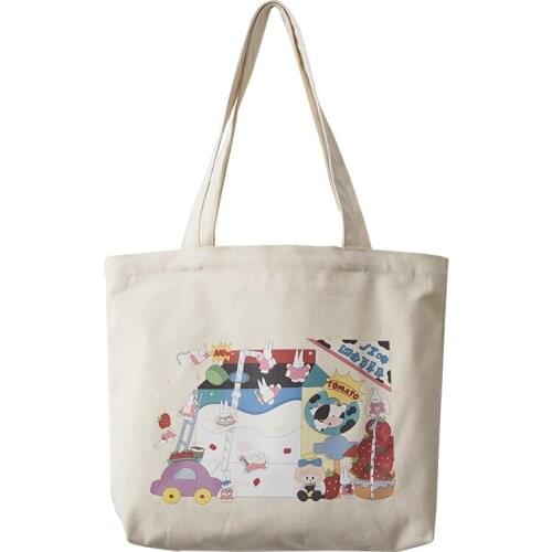 2021 New Preppy Style Cartoon Printed Shoulder Bag Large Capacity Canvas Bag Womens Luxury Handbag Torebki Damskie