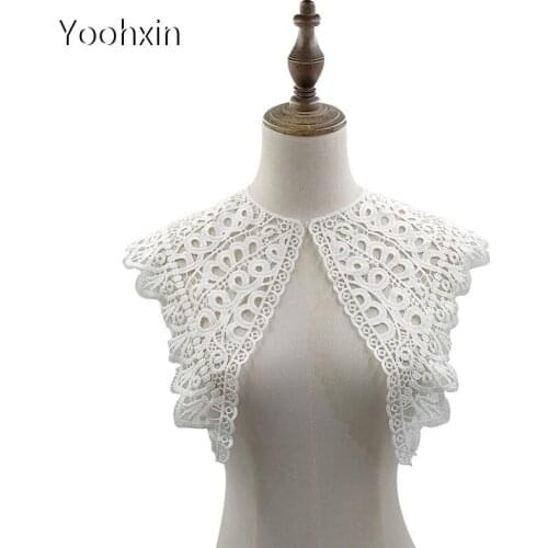 NEW white 1Pair flower embroidery DIY lace collar Fabric Sewing Applique ribbon trim neckline craft cloth Wedding home Textile