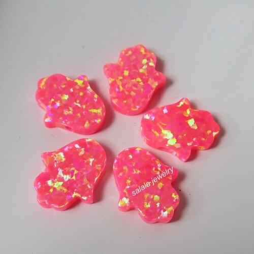 50pcs /lot OP43 Hot Pink Hamsa Opal 11x13mm Hamsa Opal Hamsa Fire Opal ,Synthetic Hamsa & Hand Opal for Necklace