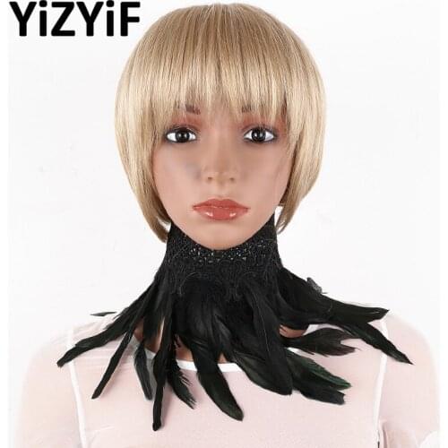 Gothic Victorian Natural Feather Lace Embroidery Choker Neck Wrap Collar Stage Performance Halloween Cosplay Costume Accessories