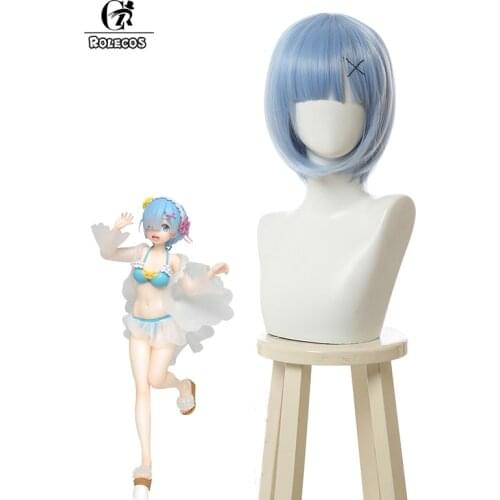 ROLECOS Re Zero Rem Cosplay Wig Re Zero Starting Life in Another World Cosplay Wig 30cm Blue Headwear Women Synthetic Short Wig