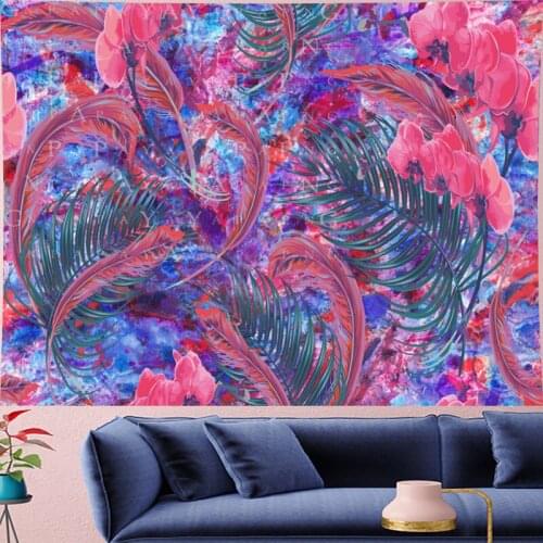 Psychedelic Orchid feather Mandala Tapestry Vintage Pattern colorful Flower Retro Wall Hanging Bohemian Home Decor Art Wall deco