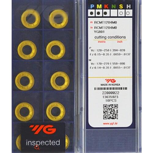 RCMT0602 RCMT0803 RCMT10T3 RCMT1204 MO YG801 100% original YG-1 Carbide insert Processing: stainless steel, steel, cast iron