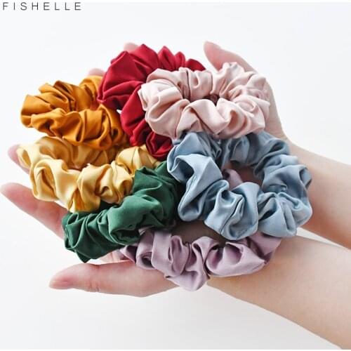 Hot sale high quality solid color pure silk 2.5cm scrunchies 100% natural Silk Satin scrunchie for women ladies hair ties