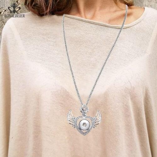 RoyalBeier 2019 Trend Jewelry DIY Water Drop Button Pendant Necklace Stainless Steel Chain Suitable For 18 mm Snap Jewelry