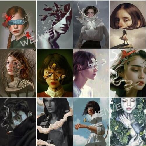 Needlework 5D Diy Diamond Painting Surrounded By Smoke Portrait Cross Stitch Kit Diamond Embroidery Mosaic Pictures Kits