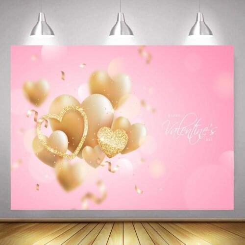 Happy Valentines Day Golden Balloon Heart-Shaped Pink Background Couples Party Venue Decoration Photography Studio Backdrop