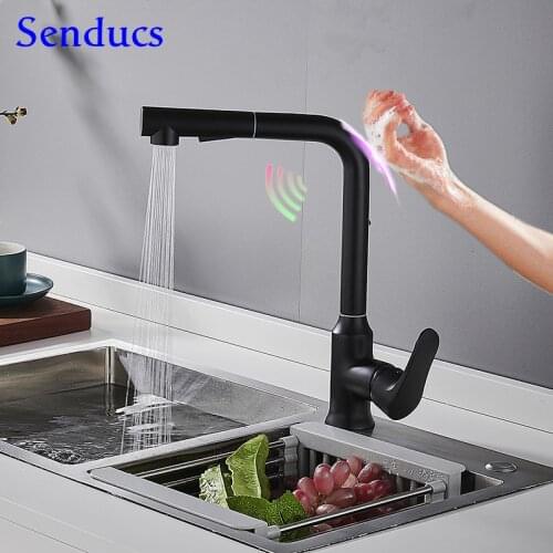 Sensor Kitchen Faucets Hot Cold Black Bronze Kitchen Mixer Tap Seven Sensitive Sensor Water Faucet Touch Pull Out Kitchen Faucet