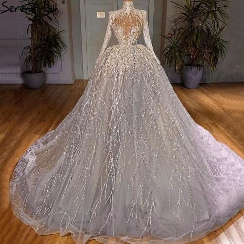 Serene Hill Muslim Luxury Ivory Wedding Dresses Gowns 2020 Crystal Beading Luxury Custom Made Bride Dress DHM67226