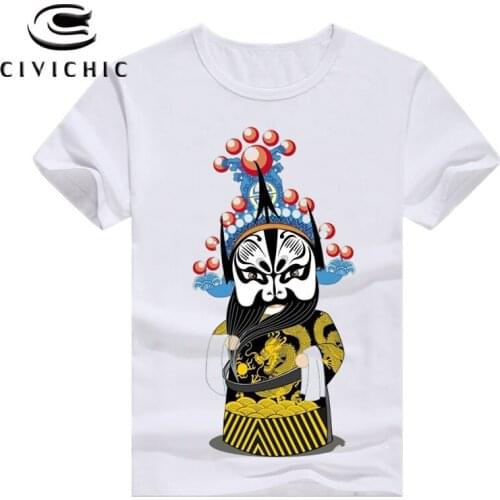 CIVI CHIC Summer Beijing Opera Print T Shirt Women Men Chinese Retro Ethnic Style Tops Tee Cute Peking Drama Loose Tshirt WST135