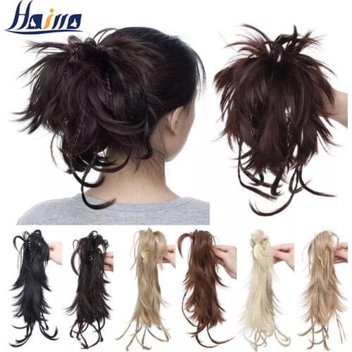 SNOILITE 12" Synthetic DIY Hair black Brown Braids claw on Ponytail Clip in on Hair Extensions hair ponytail Hairpieces