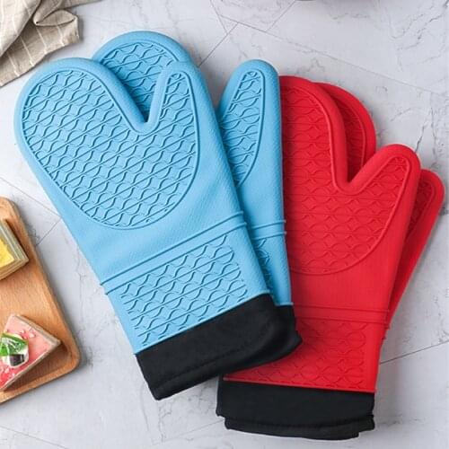 Heat Resistant Silicone Thickened Oven Mitts Non-Slip Oven Mitts Saving Space for Kitchen Baking Cooking Gift Household