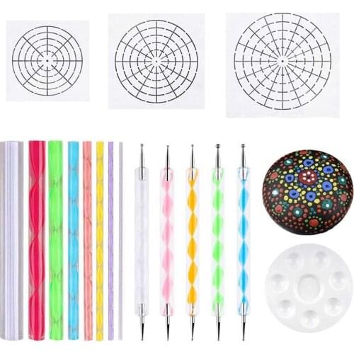 Mandala Dotting Stencil Tools Rock Painting Kit Ball Stylus Dotting Tools Include Stencil, Paint Tray (17 Pack)