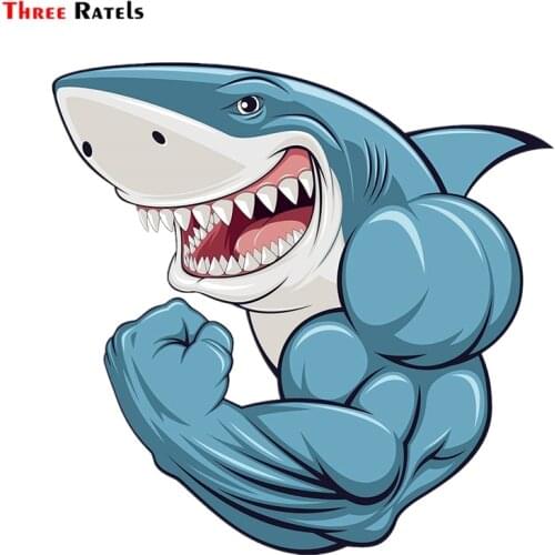 Three Ratels FTC-8841 Funny Cool Muscular Shark Home Car Decal Vinyl Sticker For Car Suitcase Laptop Stickers Kid Classic Toy