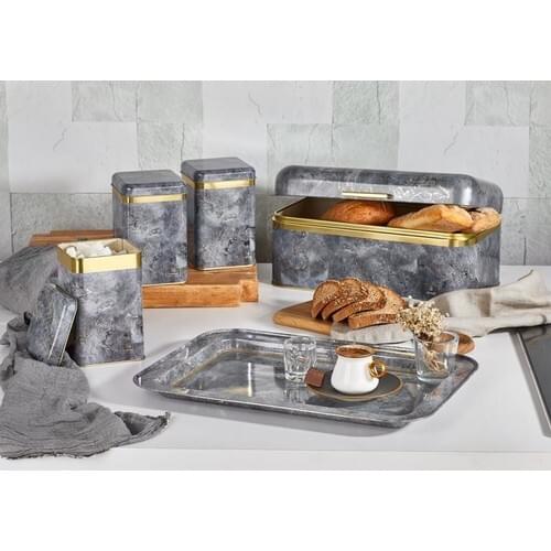 Vip John Marble Pattern Metal Rectangle Breadstuff Set 4'lü