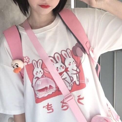 Aesthetic Camisas Mujer Harajuku T-Shirt Kawaii Cute bunny Print Summer Korean Streetwear Women chic casual Tops Y2K clothing