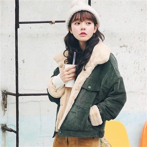 Woman jacket winter 2020 Loose corduroy jacket woman short woman jacket thick warm winter lamb wool coat woman jacket