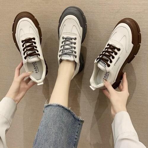 2021 New Spring Summer Lace-up White Shoes Women Flat Leather Shoes Female White Board Casual Shoes Women Sneakers