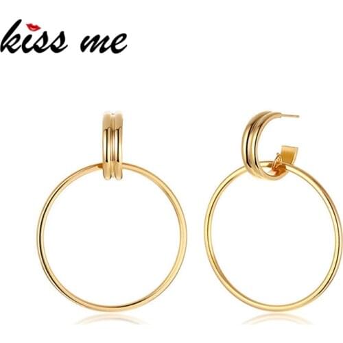 Kissme Overlapping Luxury Round Drop Earrings For Women Western Style Gold Color Brass Earrings 2021 Hyperbole Fashion Jewelry