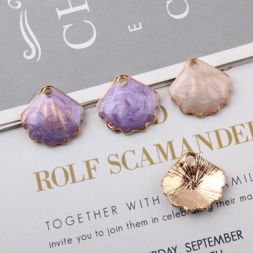 10PCS/Lot Fashion Scallop shell Design Enamel Alloy Metal Dangle Charms Pendant For DIY Earring Necklace Jewelry Findings Making