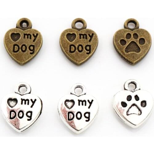 12pcs Charms heart love my dog 13x10mm Antique Making pendant fit,Vintage Tibetan Silver Plated Bronze,DIY bracelet necklace