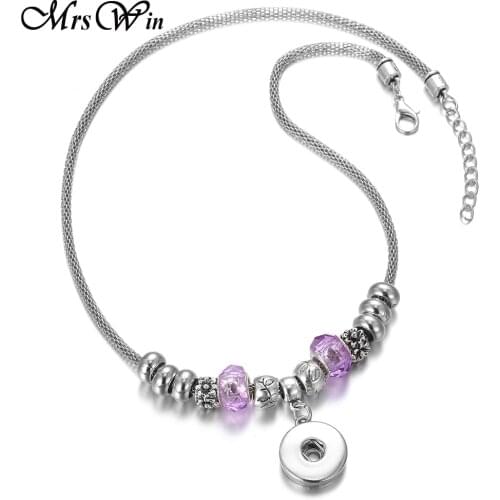 2019 New Snap Buttons Jewelry Handmade Crystal Beaded Snap Pendant Necklace fit 18mm Snap Button Jewelry Necklace