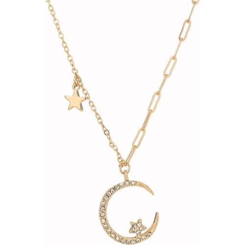 2021 Fashion Jewelry 18K Gold Plated Dainty Crescent Crystal Star Moon Pendant Necklace Femme Collar Choker Necklaces For Women