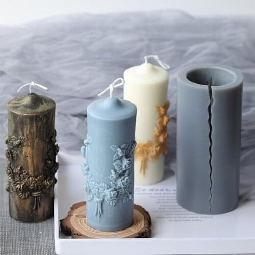 3D Carved Cylindrical Candle Mold Silicone Clay Soap Mould for Making Candles Material Crystal Mold Soap Making
