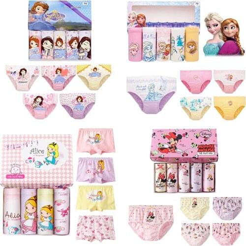 New 5pcs Disney Childrens Cotton Underwear Minnie Alice Elsa Anna Frozen Baby Girls Panties Kids Briefs Cartoon Designs Shorts