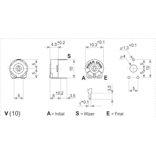 5PCS/LOT Imported Spanish PIHER adjustable potentiometer, PT10-200K horizontal hexagon hole