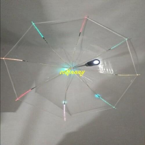 60pcs/lot Fast shipping 7 colors Changing LED Luminous Flashlight Umbrella With Torch 23 Inch 8K Transparent Umbrella