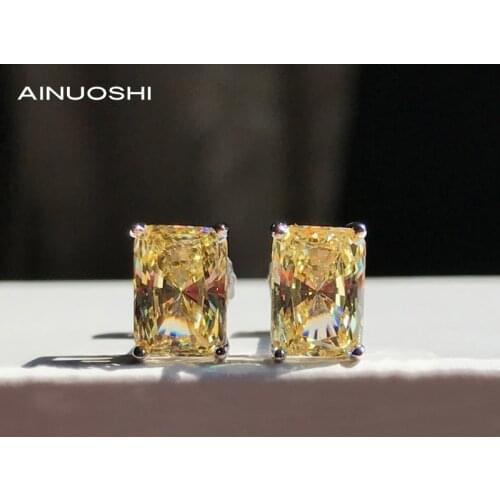 AINUOSHI Rectangle 1ct Radiant Cut Lad Created Diamond Simple Stud Earrings Fine 925 Sterling Silver All-match Gift For Women