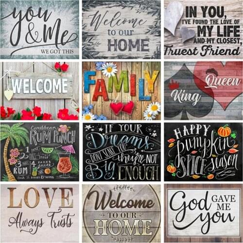 Full Drill 5D Diamond Mosaic Embroidery Colorful Text Home Family Weclome Diamond Embroidery Rhinestones Pictures Diamond Mosaic